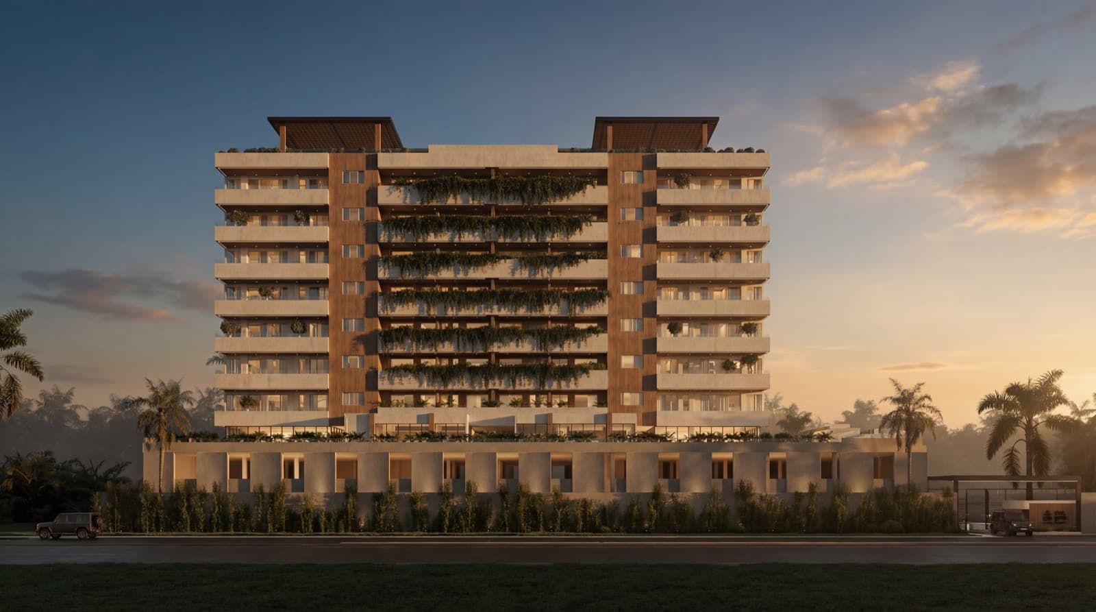 Zen Park Residences al atardecer